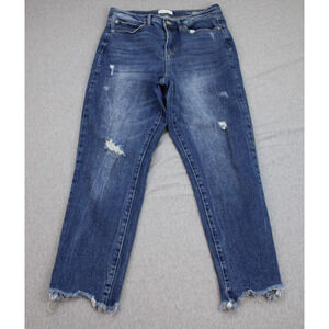 Nicole Miller Jeans Womens 8 Blue Cotton Blend Stretch Straight Nomad Frayed Hem